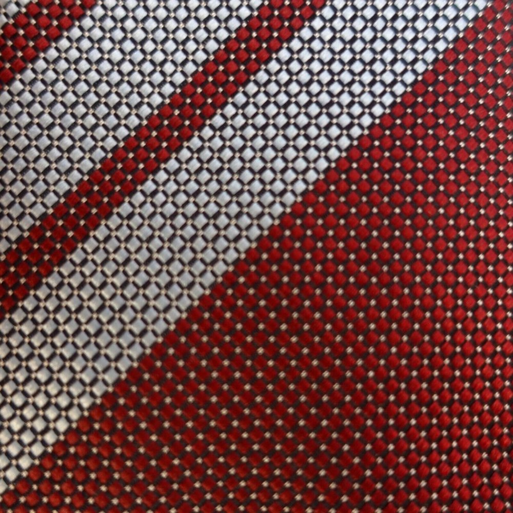 TAKASHIMAYA Men's Red Wine Light Blue Striped Neck Tie Business Classic Textured - Picture 4 of 13